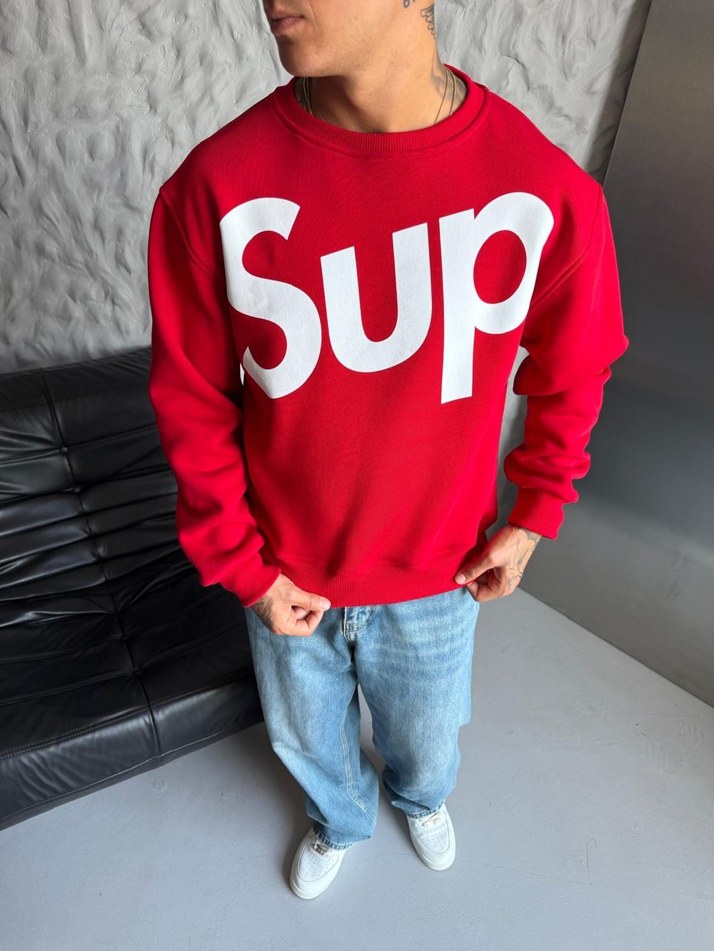 SUP BOXY KALIP 3 İPLİK PAMUKLU SWEAT KIRMIZI