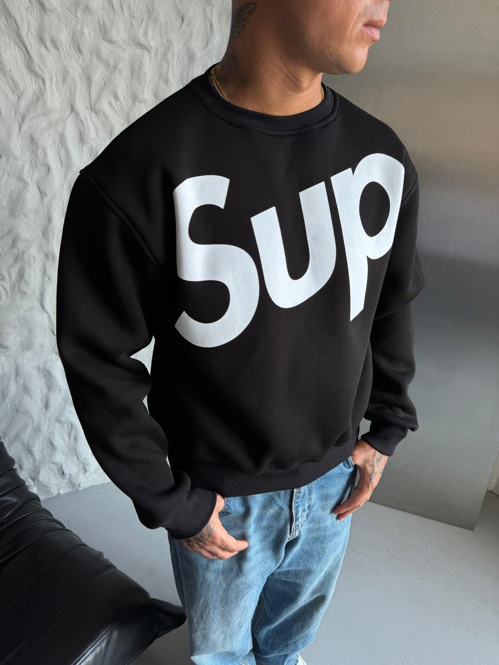 SUP BOXY KALIP 3 İPLİK PAMUKLU SWEAT SİYAH