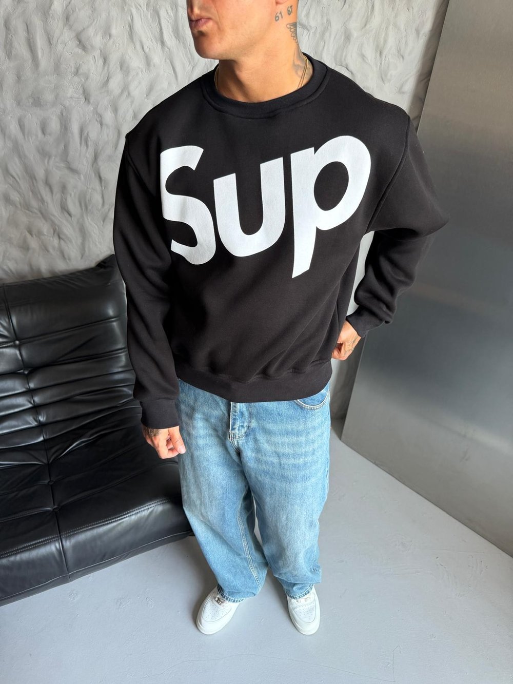 SUP BOXY KALIP 3 İPLİK PAMUKLU SWEAT SİYAH