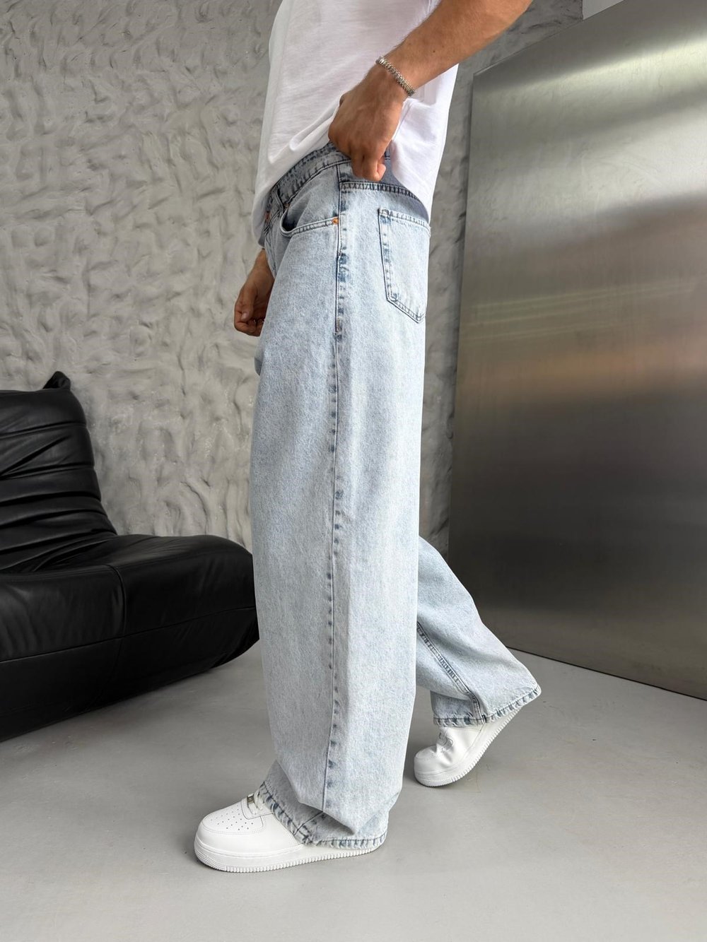SÜPER BAGGY DÜZ KOT PANTOLON BUZ MAVİ