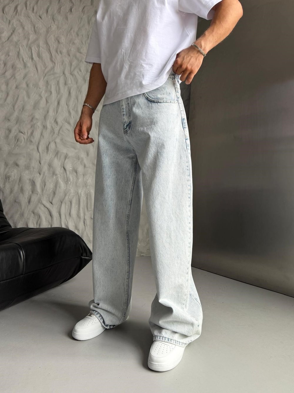 SÜPER BAGGY DÜZ KOT PANTOLON BUZMAVİSİ
