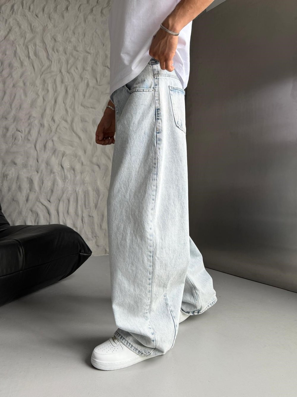 SÜPER BAGGY DÜZ KOT PANTOLON BUZMAVİSİ