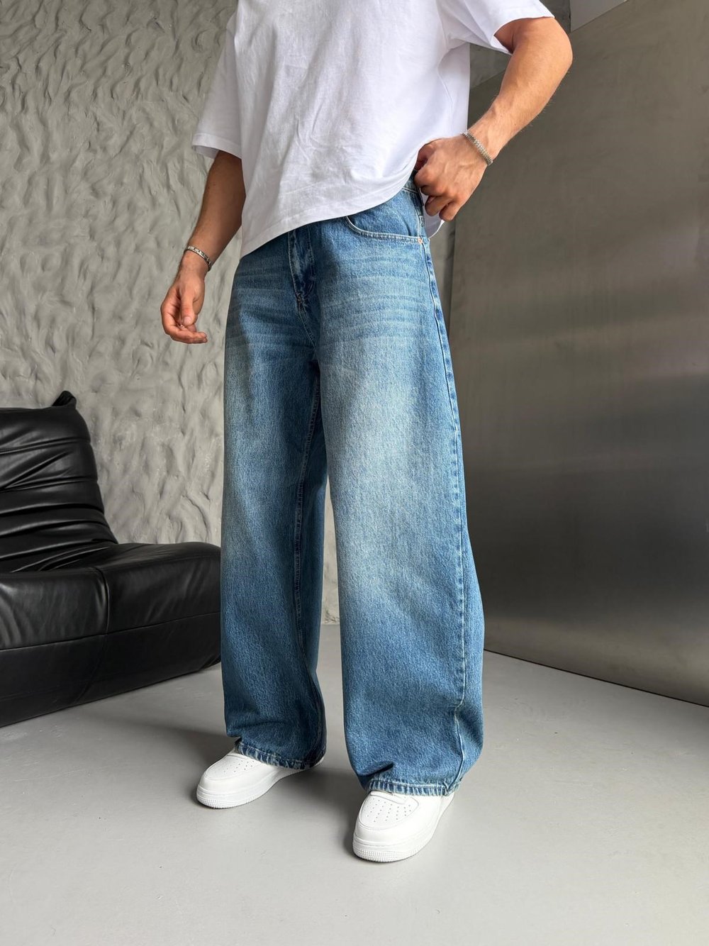 SÜPER BAGGY DÜZ KOT PANTOLON MAVİ