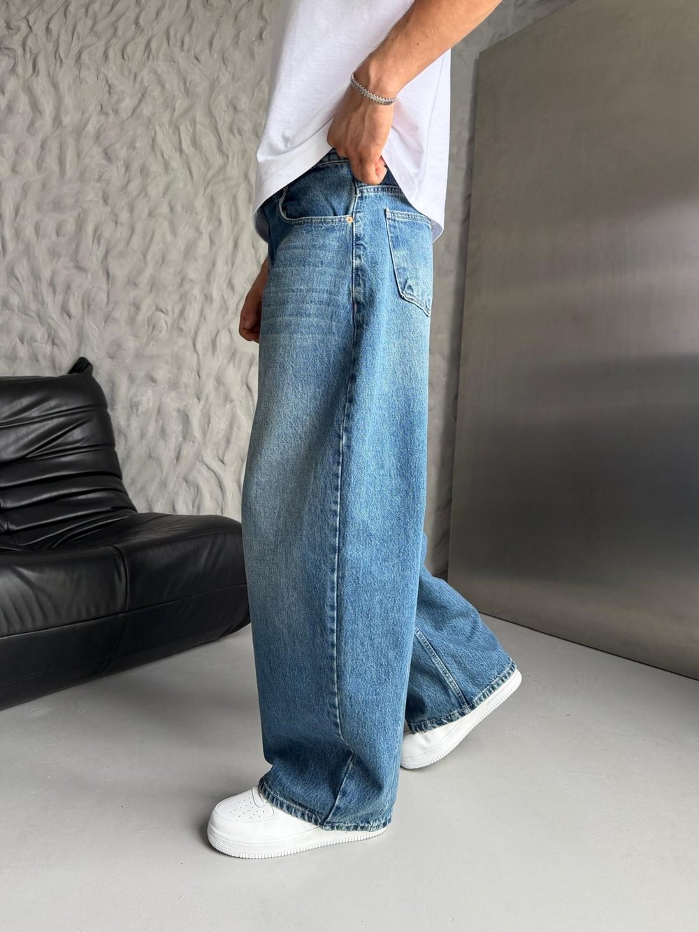 SÜPER BAGGY DÜZ KOT PANTOLON MAVİ