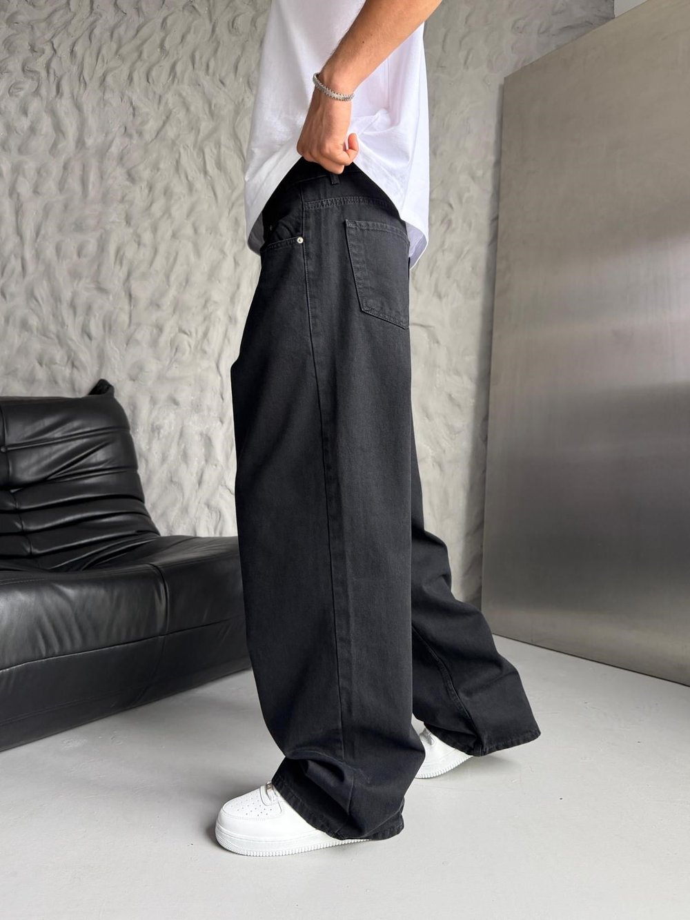 SÜPER BAGGY DÜZ KOT PANTOLON SİYAH