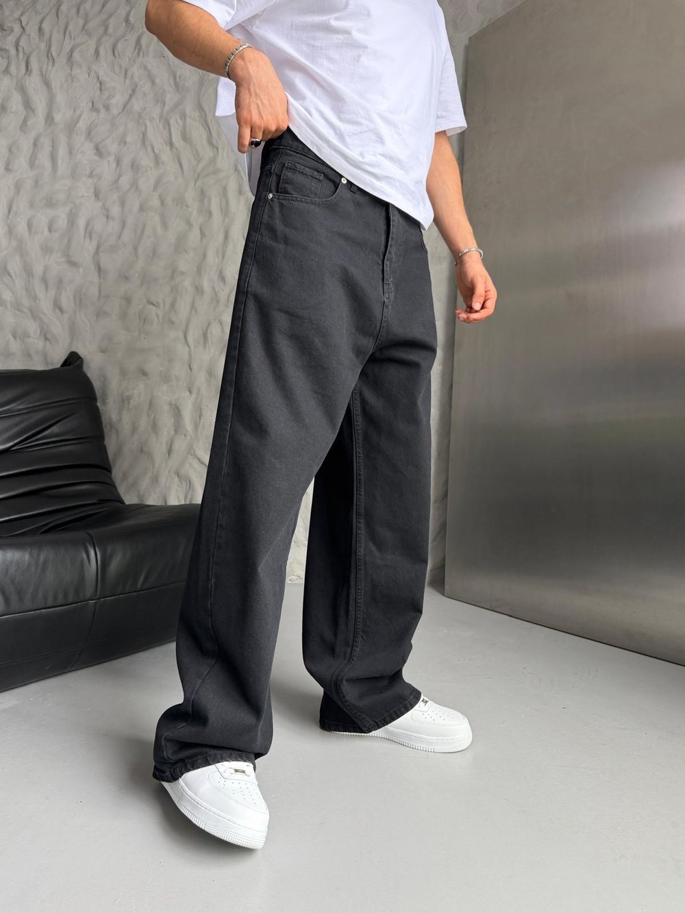 SÜPER BAGGY DÜZ KOT PANTOLON SİYAH
