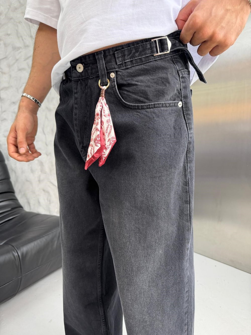 SÜPER BAGGY FULARLI KOT PANTOLON SİYAH