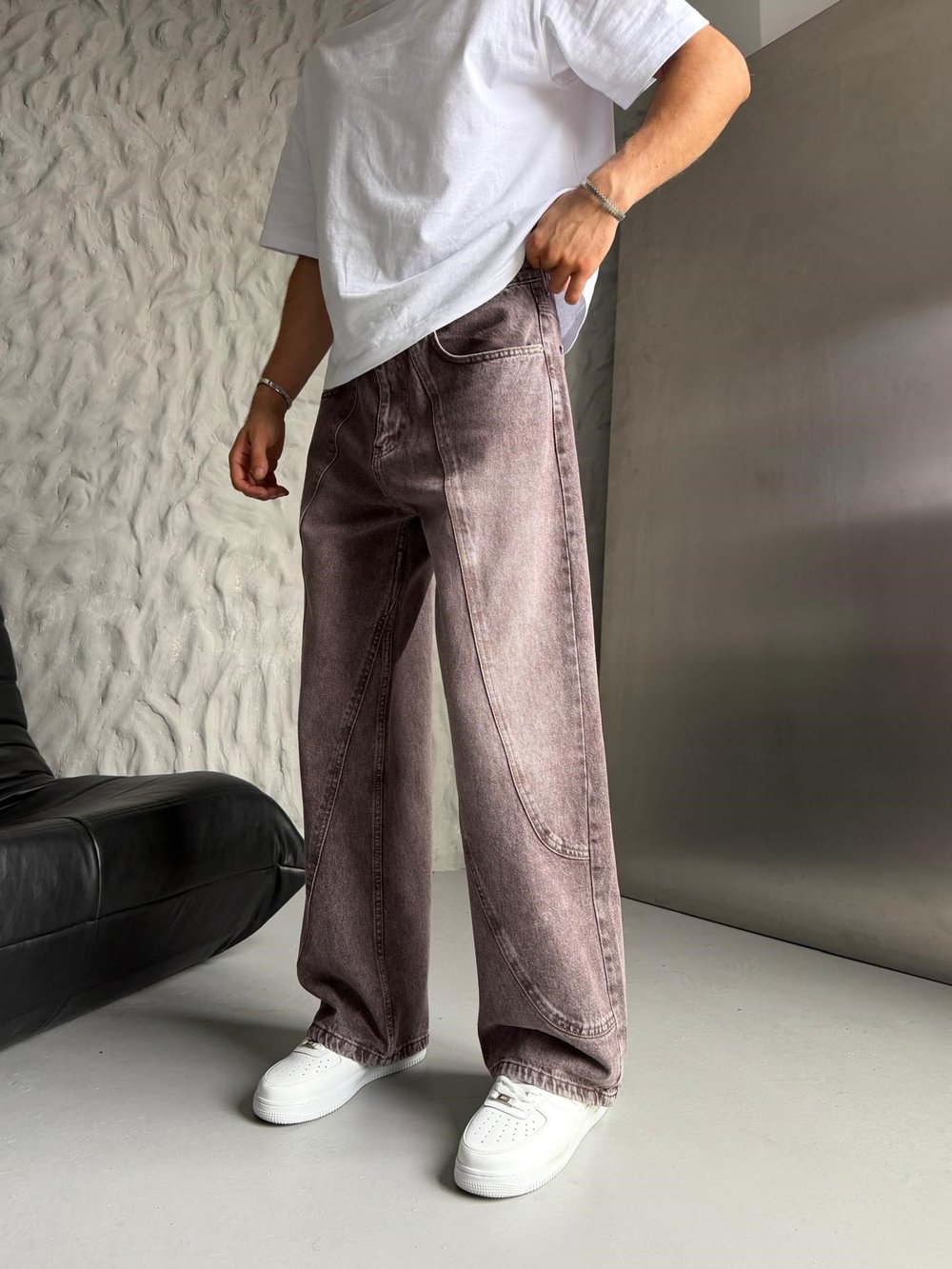 SÜPER BAGGY PARÇA ŞERİTLİ KOT PANTOLON KAHVE