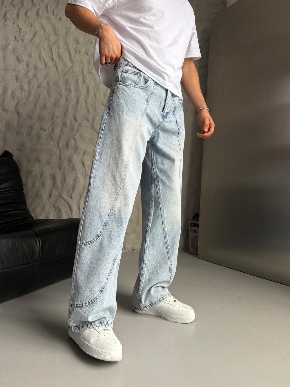 SÜPER BAGGY PARÇA ŞERİTLİ KOT PANTOLON BEBEMAVİ