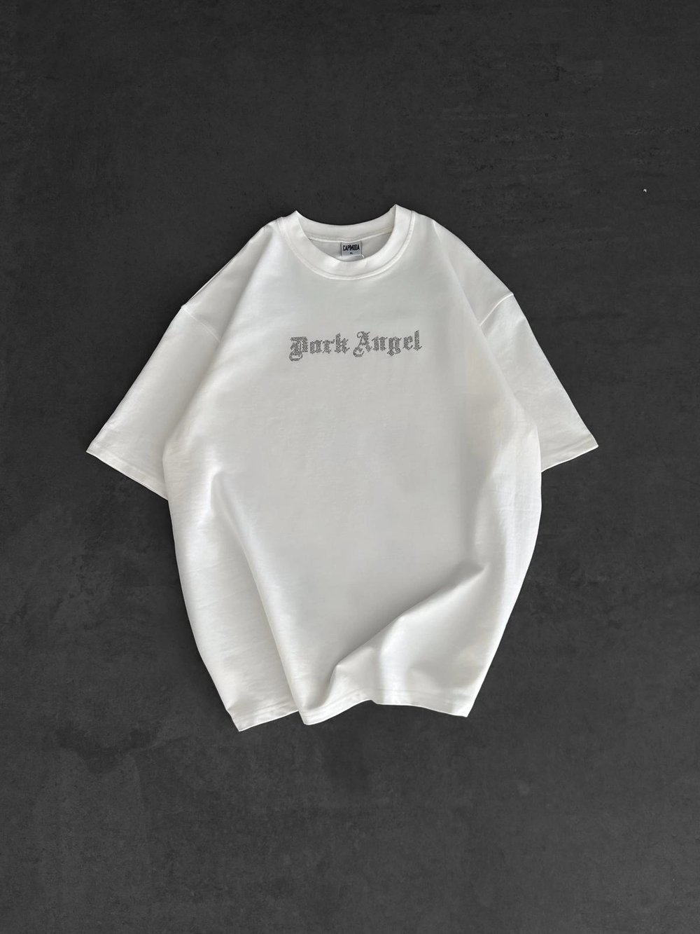 TAŞLI DARK ANGEL OVERSİZE TİŞÖRT BEYAZ
