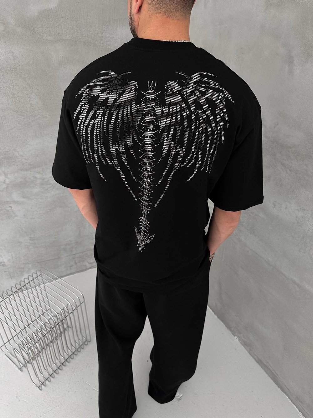 TAŞLI DARK ANGEL OVERSİZE TİŞÖRT SİYAH