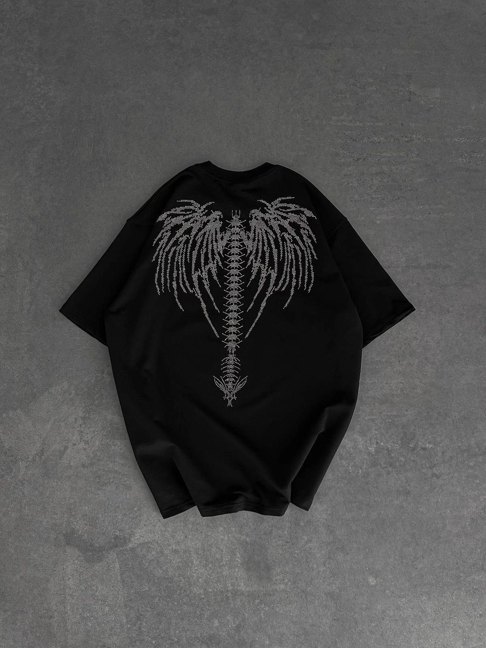 TAŞLI DARK ANGEL OVERSİZE TİŞÖRT SİYAH