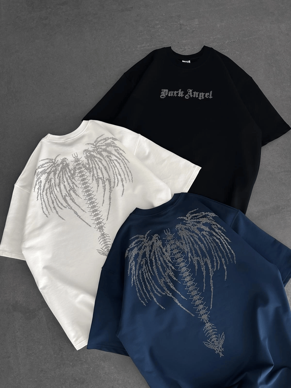 TAŞLI DARK ANGEL OVERSİZE TİŞÖRT SİYAH