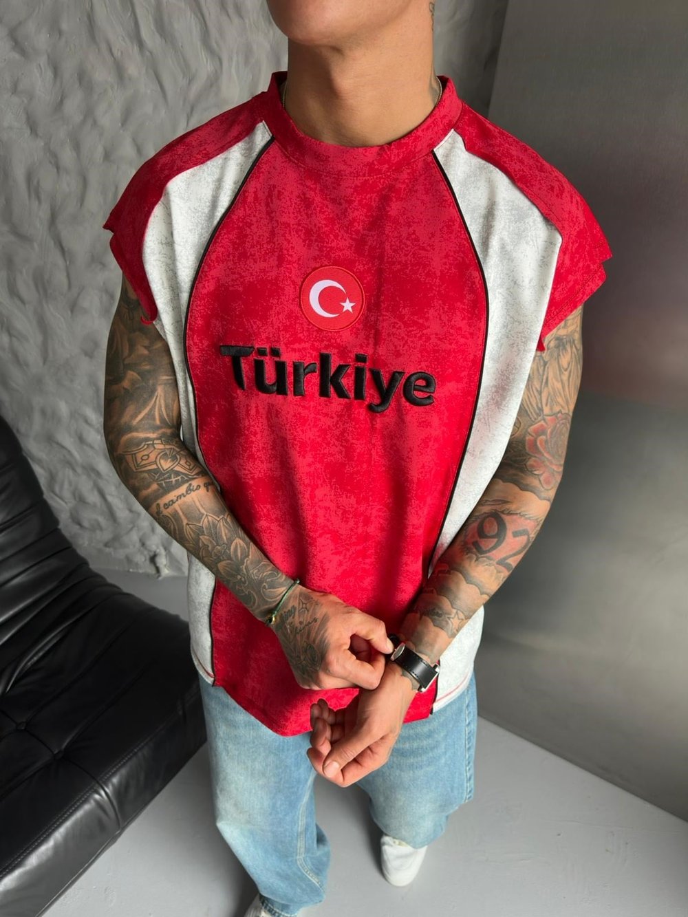 TR PARÇALI YIKAMALI NAKIŞ ATLET KIRMIZI