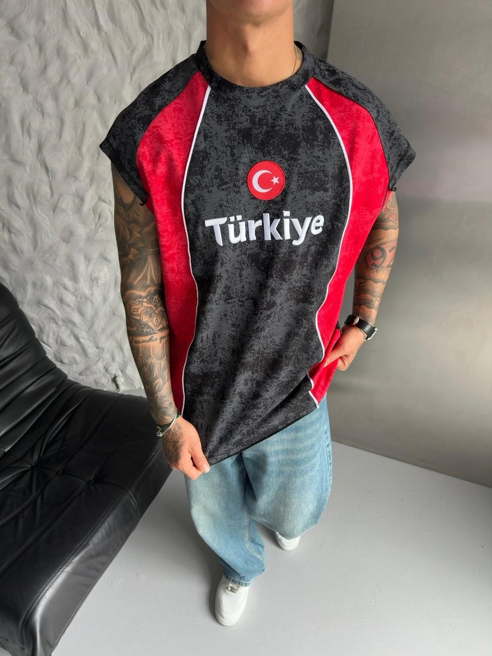 TR PARÇALI YIKAMALI NAKIŞ ATLET SİYAH