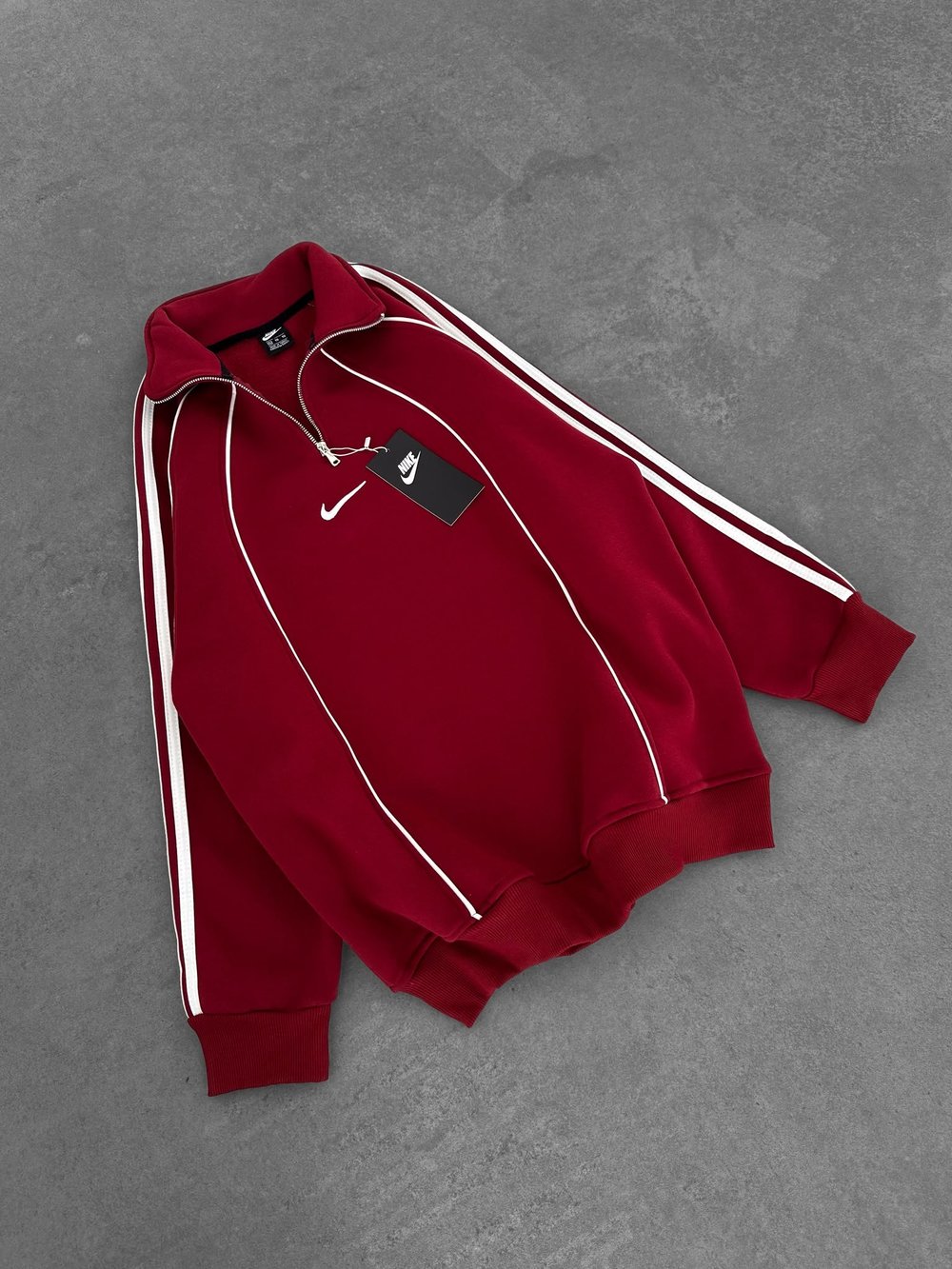 YARIM FERMUAR NK FUL BİYELİ OVERSİZE SWEAT KIRMIZI