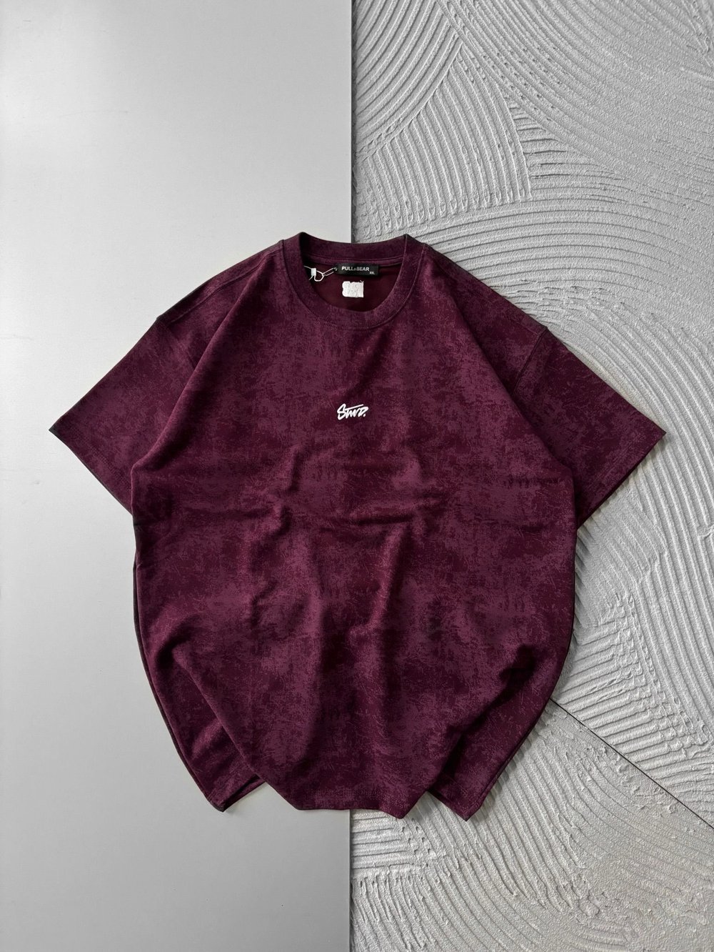 YIKAMALI KUMAŞ STW NAKIŞLI OVERSİZE TSHİRT BORDO