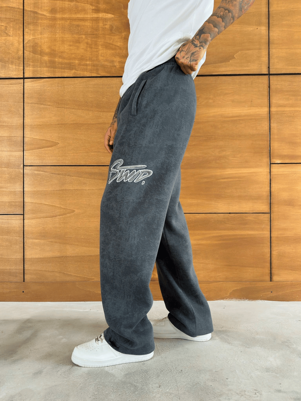 YIKAMALI NAKIŞLI BAGGY EŞOFMAN GRİ