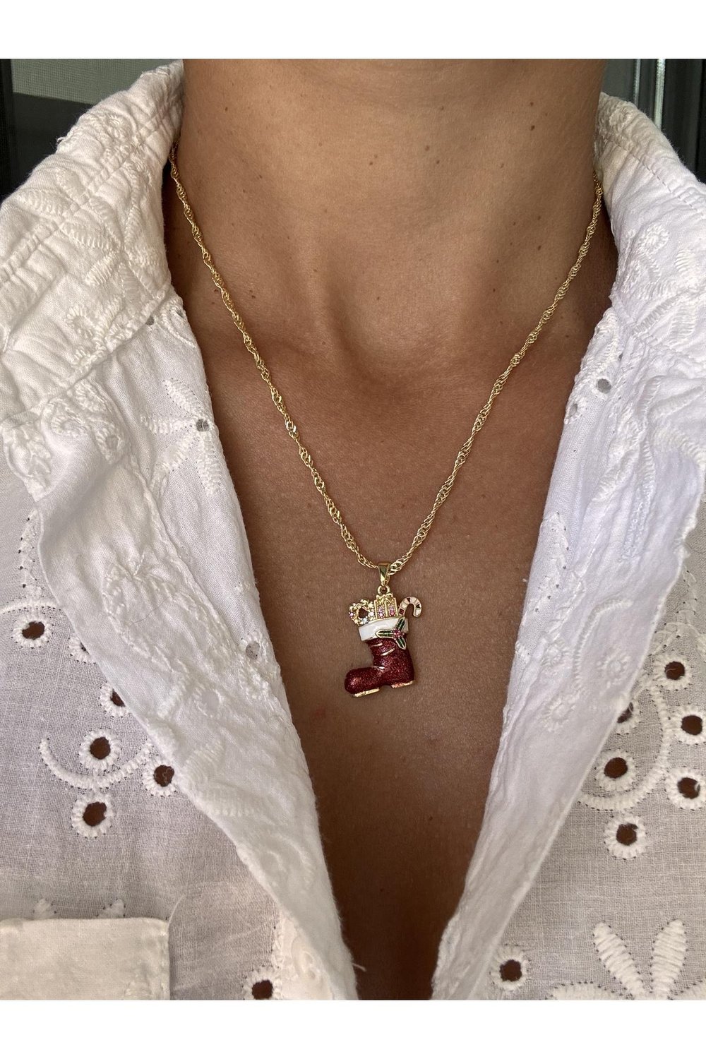 14k Altın Kaplama Yılbaşı Kolye | Zirkon Taşlı Zincir Kolye | Noel Kolye | Christmas Necklace