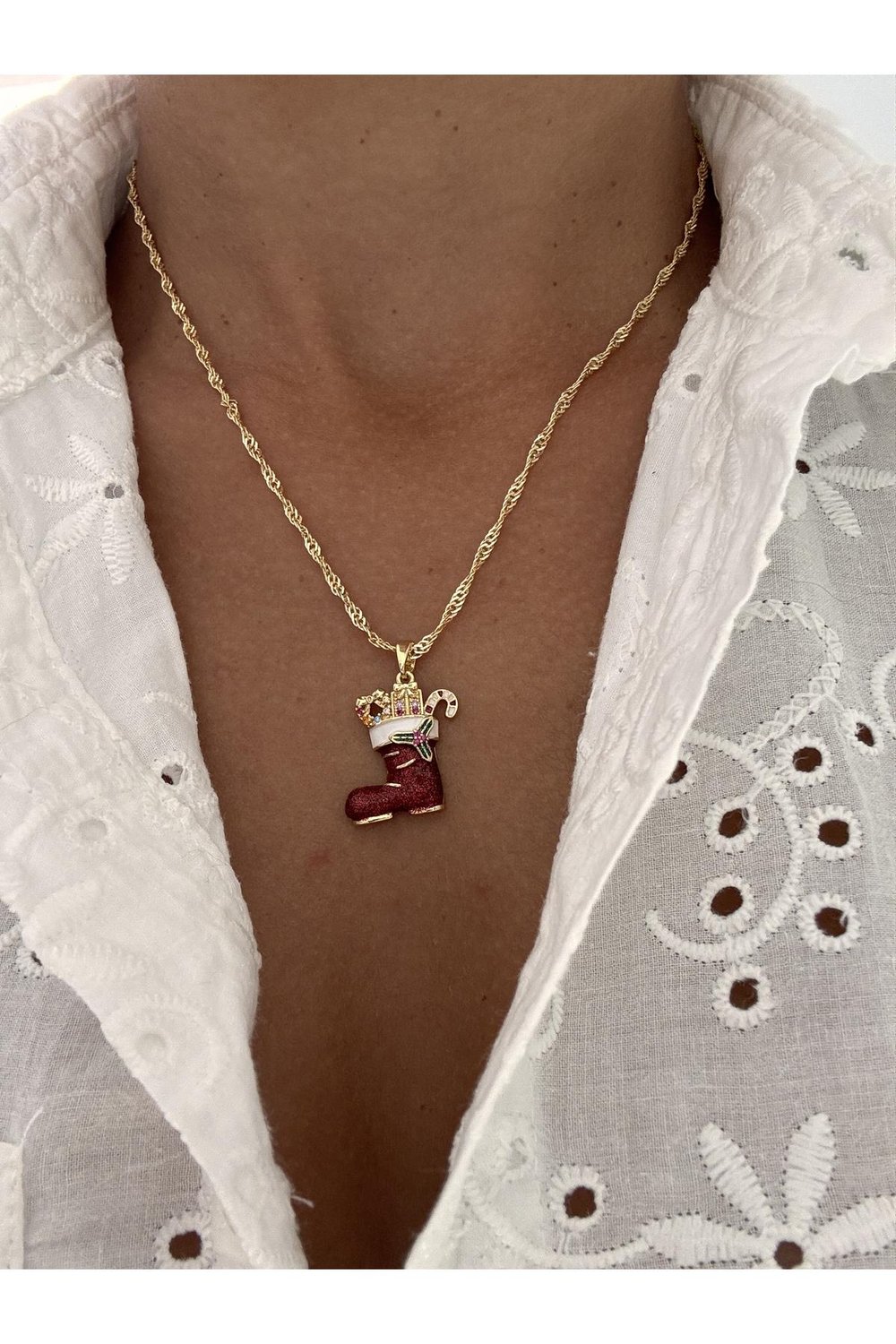 14k Altın Kaplama Yılbaşı Kolye | Zirkon Taşlı Zincir Kolye | Noel Kolye | Christmas Necklace