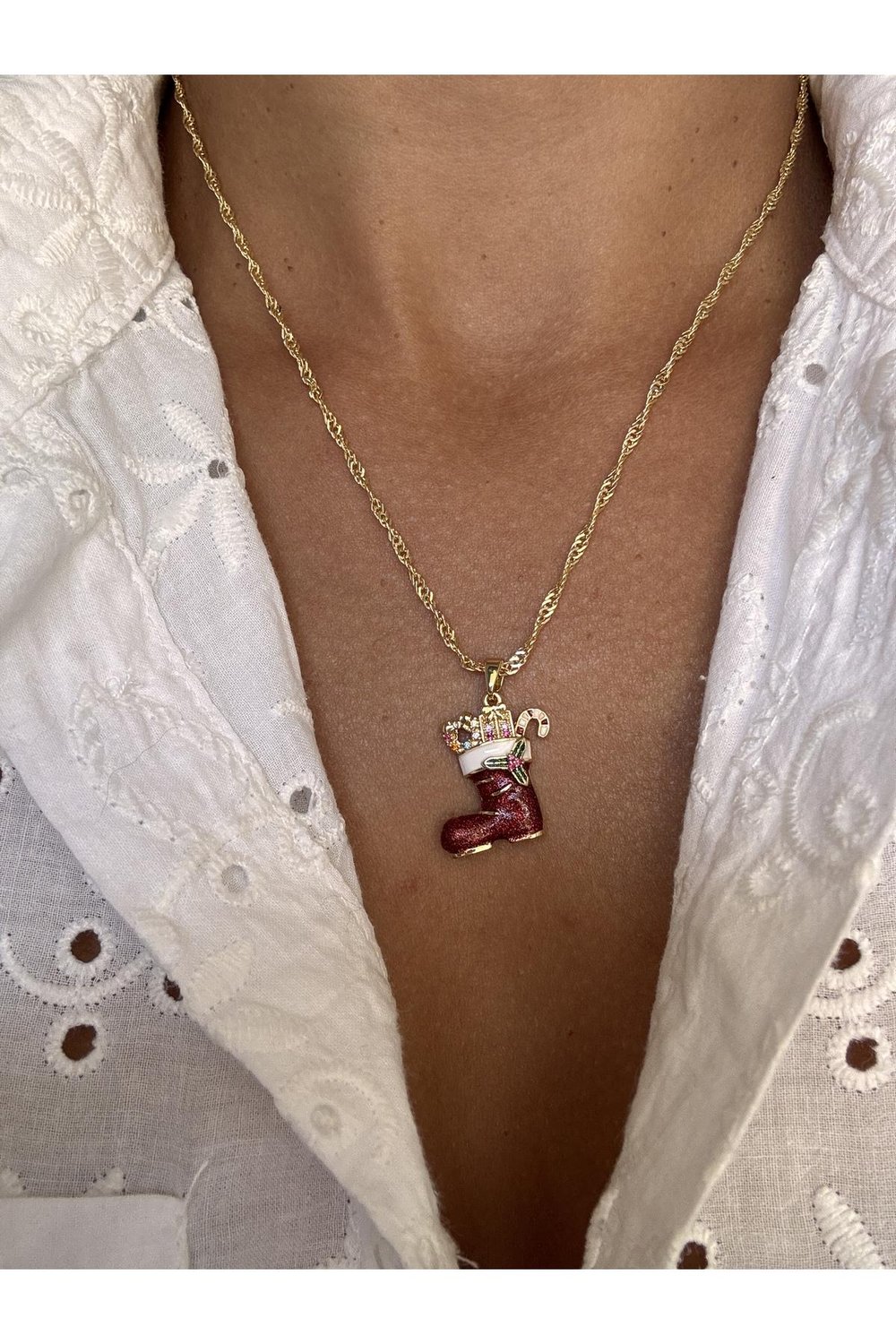 14k Altın Kaplama Yılbaşı Kolye | Zirkon Taşlı Zincir Kolye | Noel Kolye | Christmas Necklace