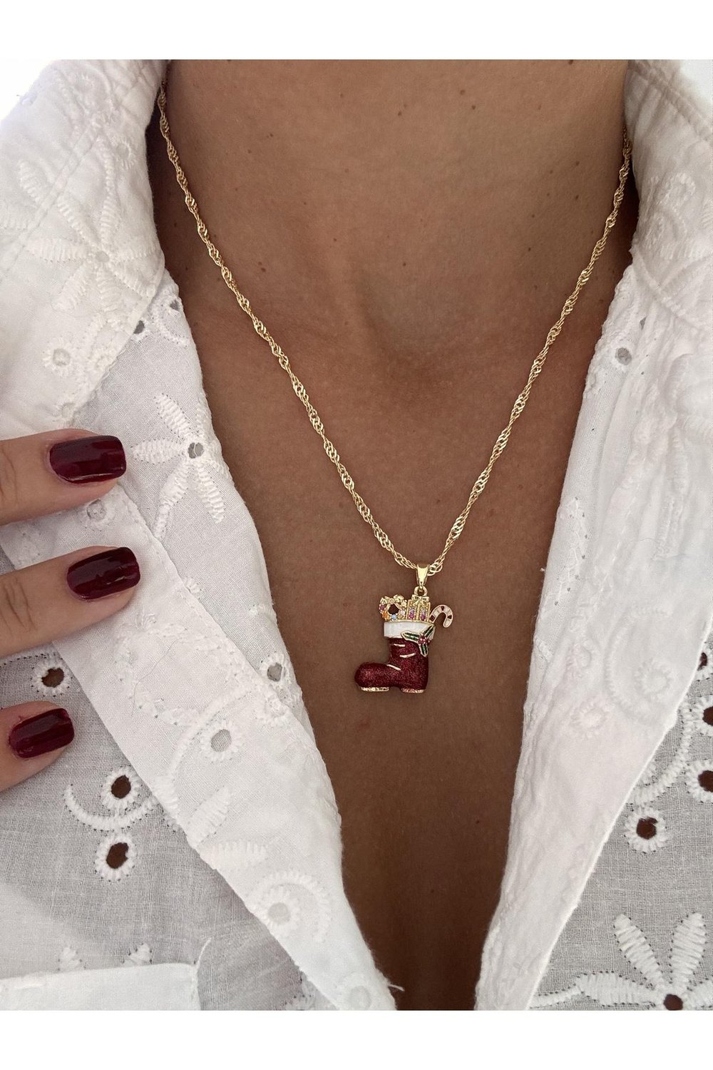 14k Altın Kaplama Yılbaşı Kolye | Zirkon Taşlı Zincir Kolye | Noel Kolye | Christmas Necklace