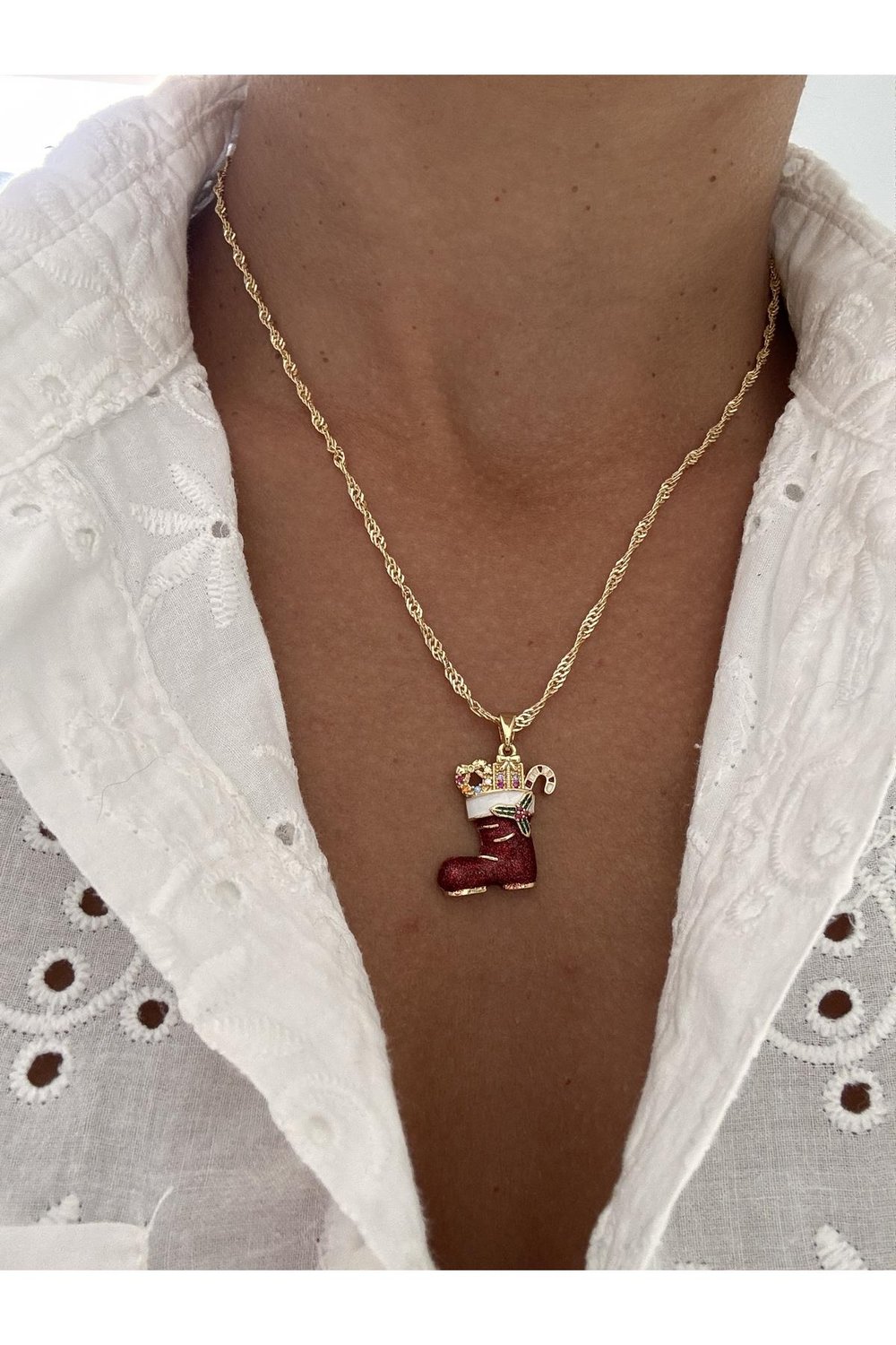 14k Altın Kaplama Yılbaşı Kolye | Zirkon Taşlı Zincir Kolye | Noel Kolye | Christmas Necklace