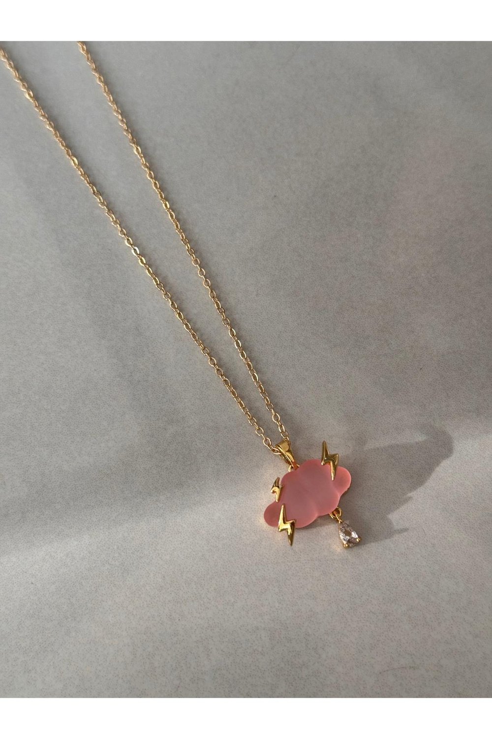 14k Altın Kaplama Zirkon Taşlı Pembe Bulut Kolye | Zincir Kolye | Charm Kolye | Bulut Şimşek Kolye