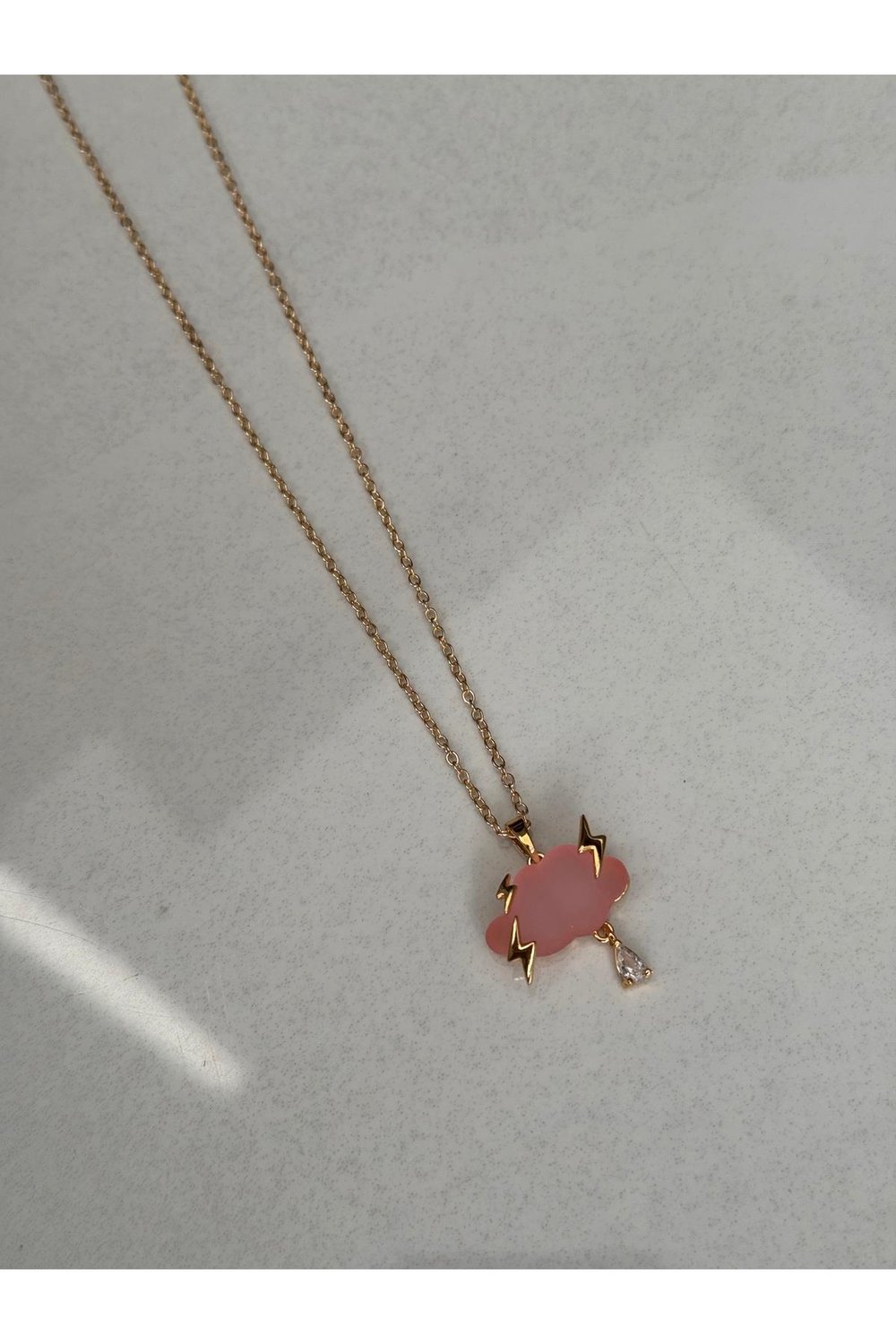 14k Altın Kaplama Zirkon Taşlı Pembe Bulut Kolye | Zincir Kolye | Charm Kolye | Bulut Şimşek Kolye