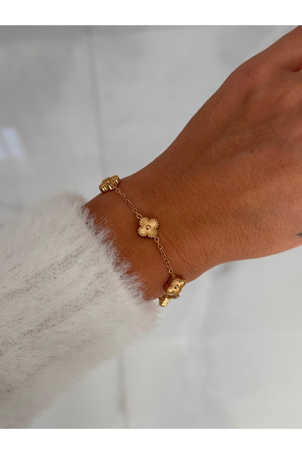 316 L Paslanmaz Çelik Gold Yonca Bileklik | Çelik Yonca Bileklik