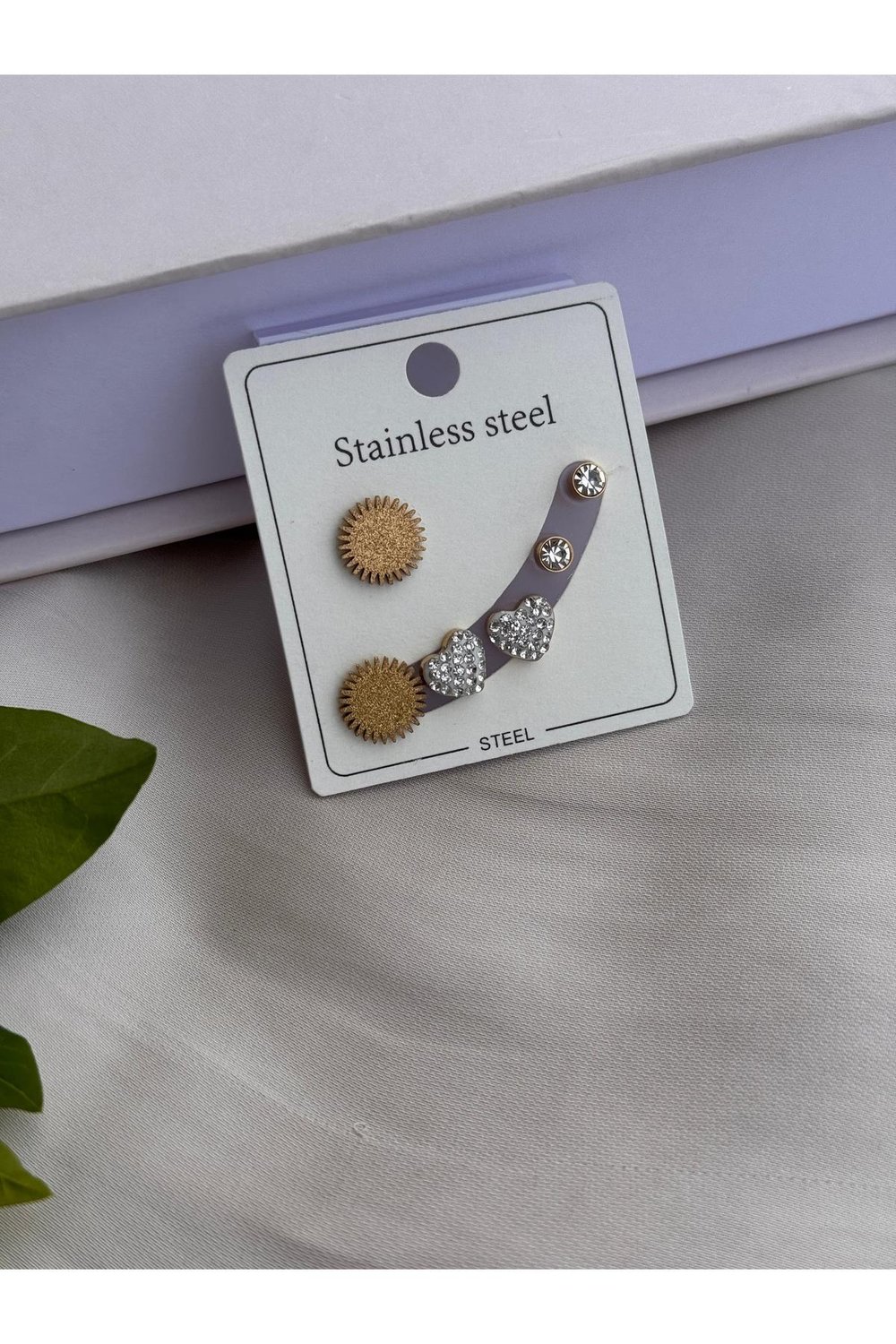 316 L Paslanmaz Çelik Küpe Set | Zirkon Taşlı Minimal Küpe Set | Gold 3'lü Küpe Set