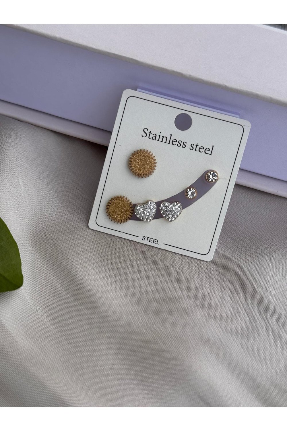 316 L Paslanmaz Çelik Küpe Set | Zirkon Taşlı Minimal Küpe Set | Gold 3'lü Küpe Set