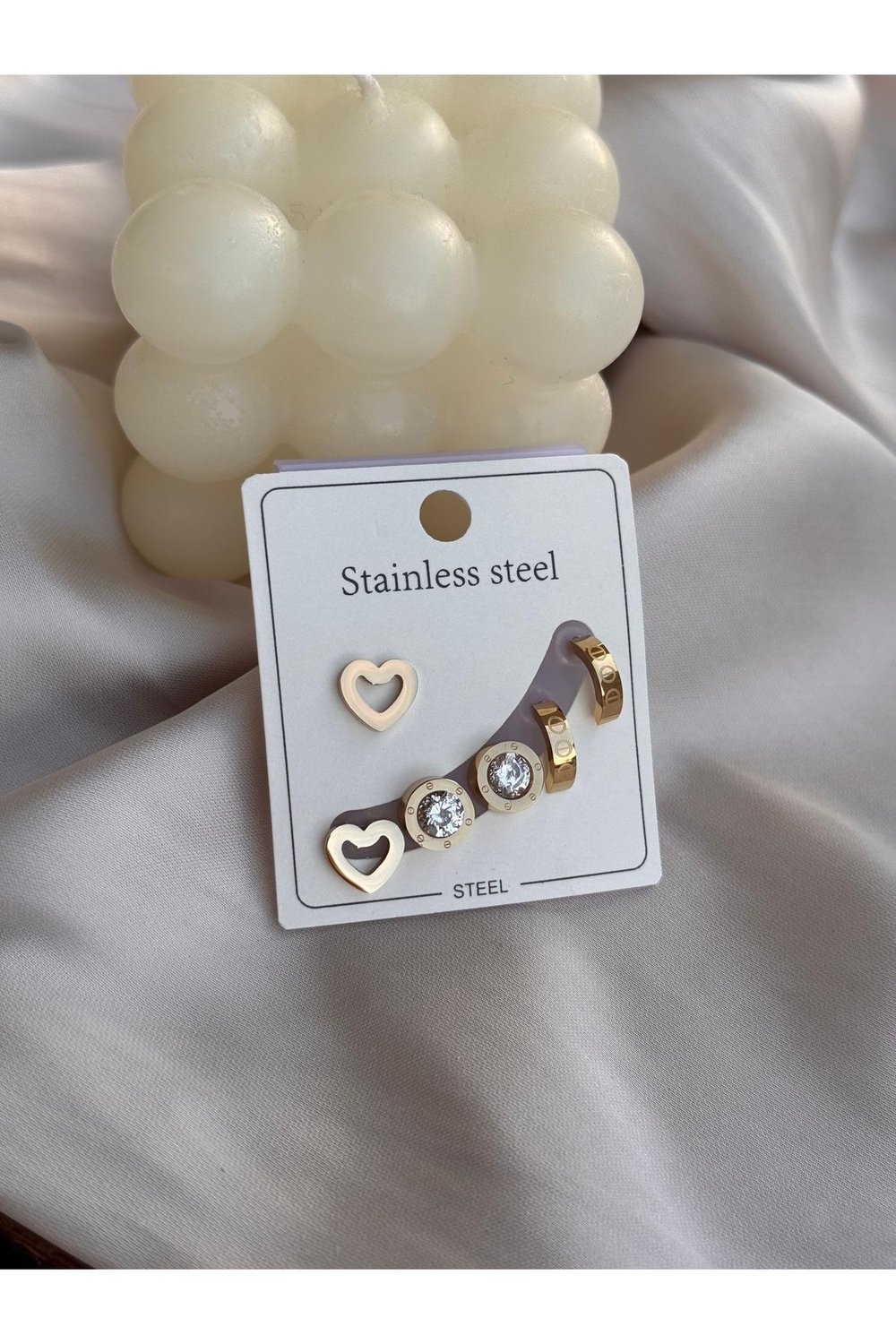 316 L Paslanmaz Çelik Minimal Küpe Set | Gold Küpe Set | Minimalist Küpe
