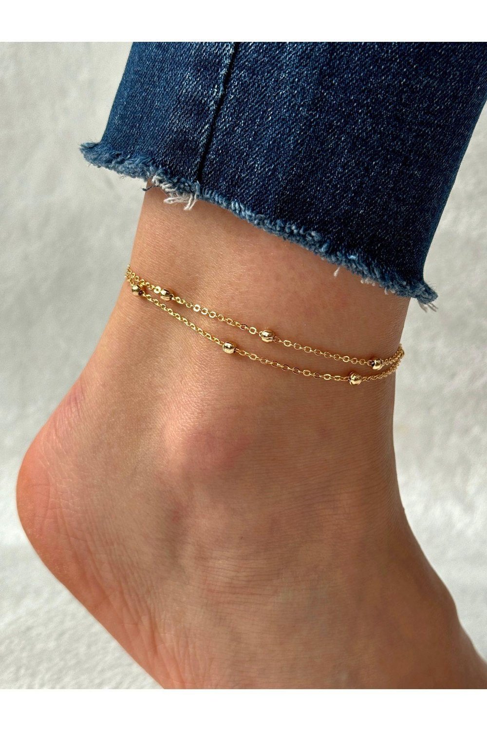 Altın Kaplama Top Halhal | Gold Top Top Halhal | Gold Zincir Halhal
