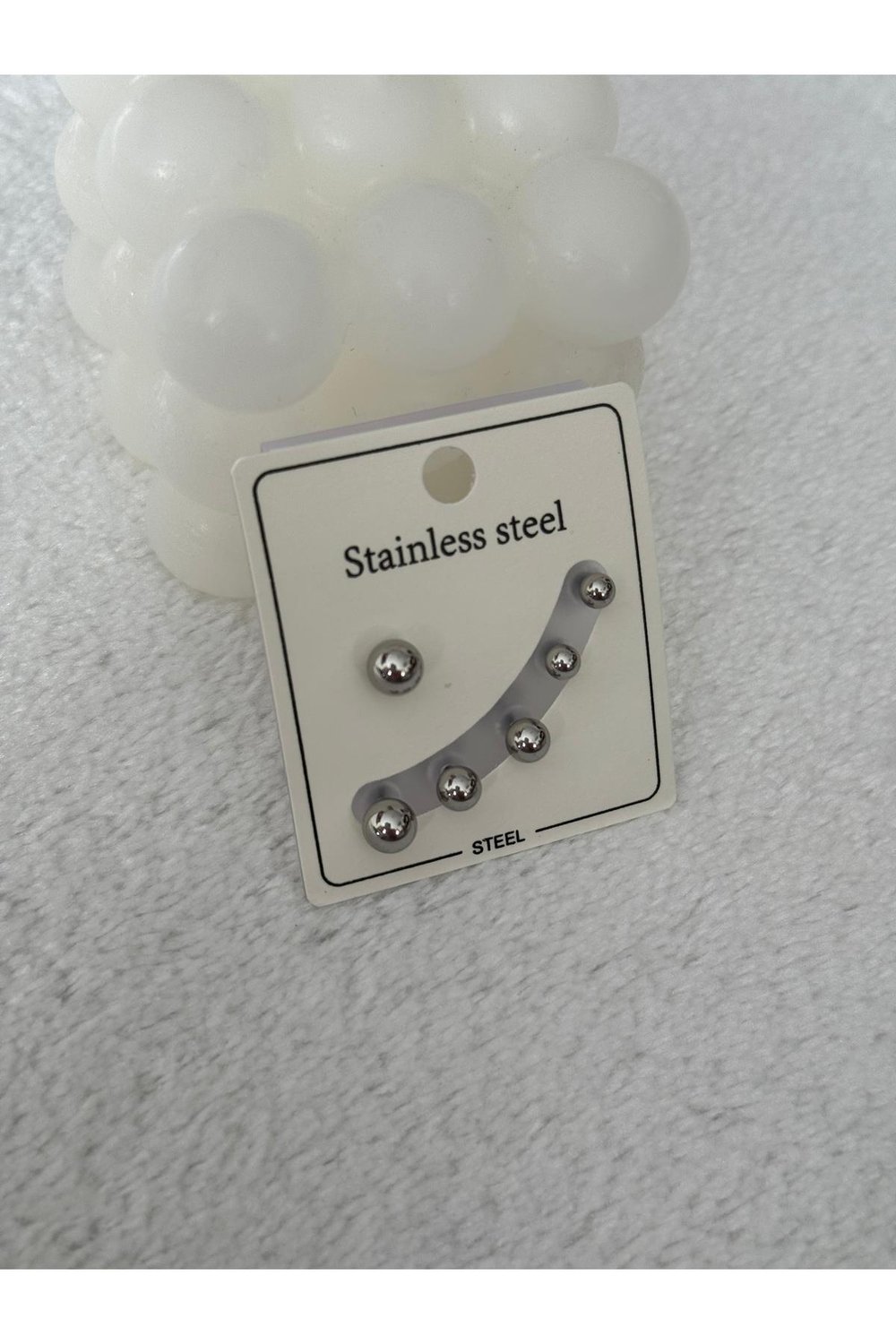 Çelik Silver Top Küpe Set | Çelik Küpe Set | Top Top Küpe Set