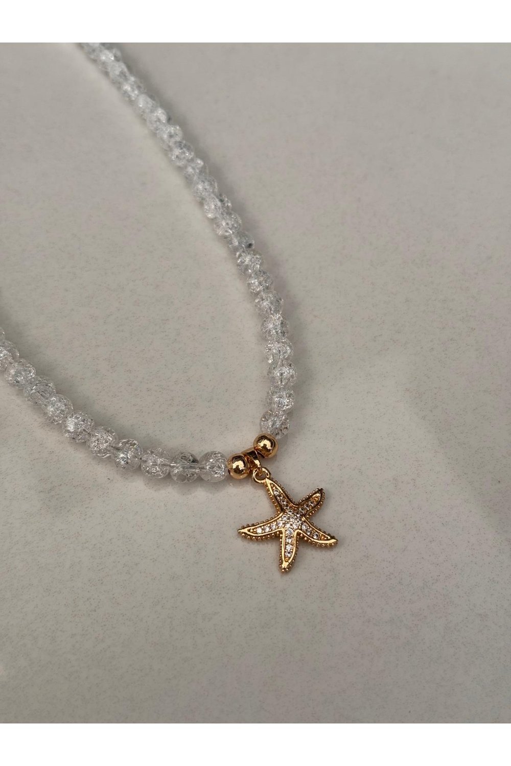 Doğal Cam Boncuklu Zirkon Taşlı Deniz Yıldızı Kolye | Tasarım Kolye | Renk Atmaz Gold Kolye