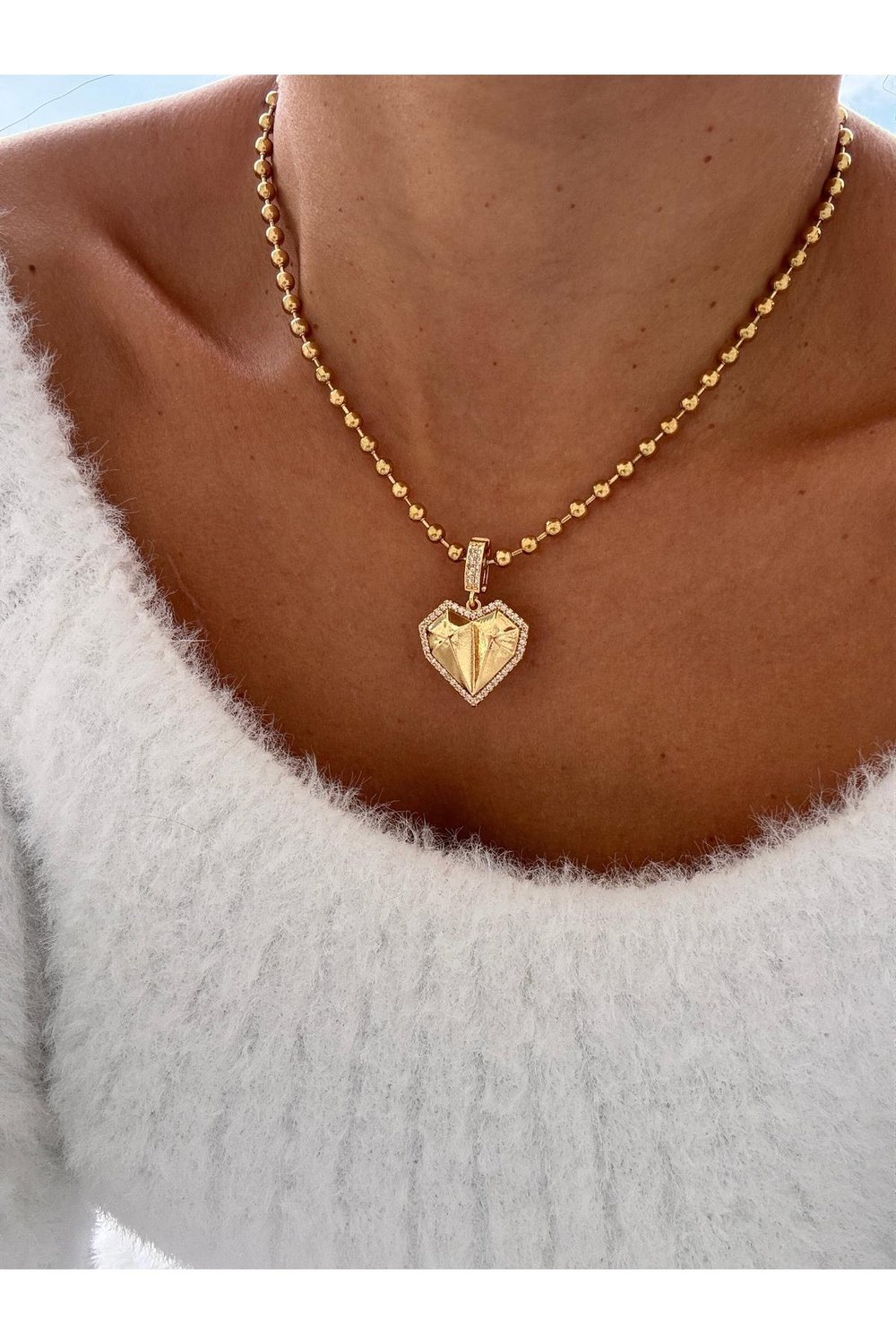 Gold Charm Top Zincir Çelik Kolye | Paslanmaz Çelik Charm Kolye | Gold Zincir Kolye