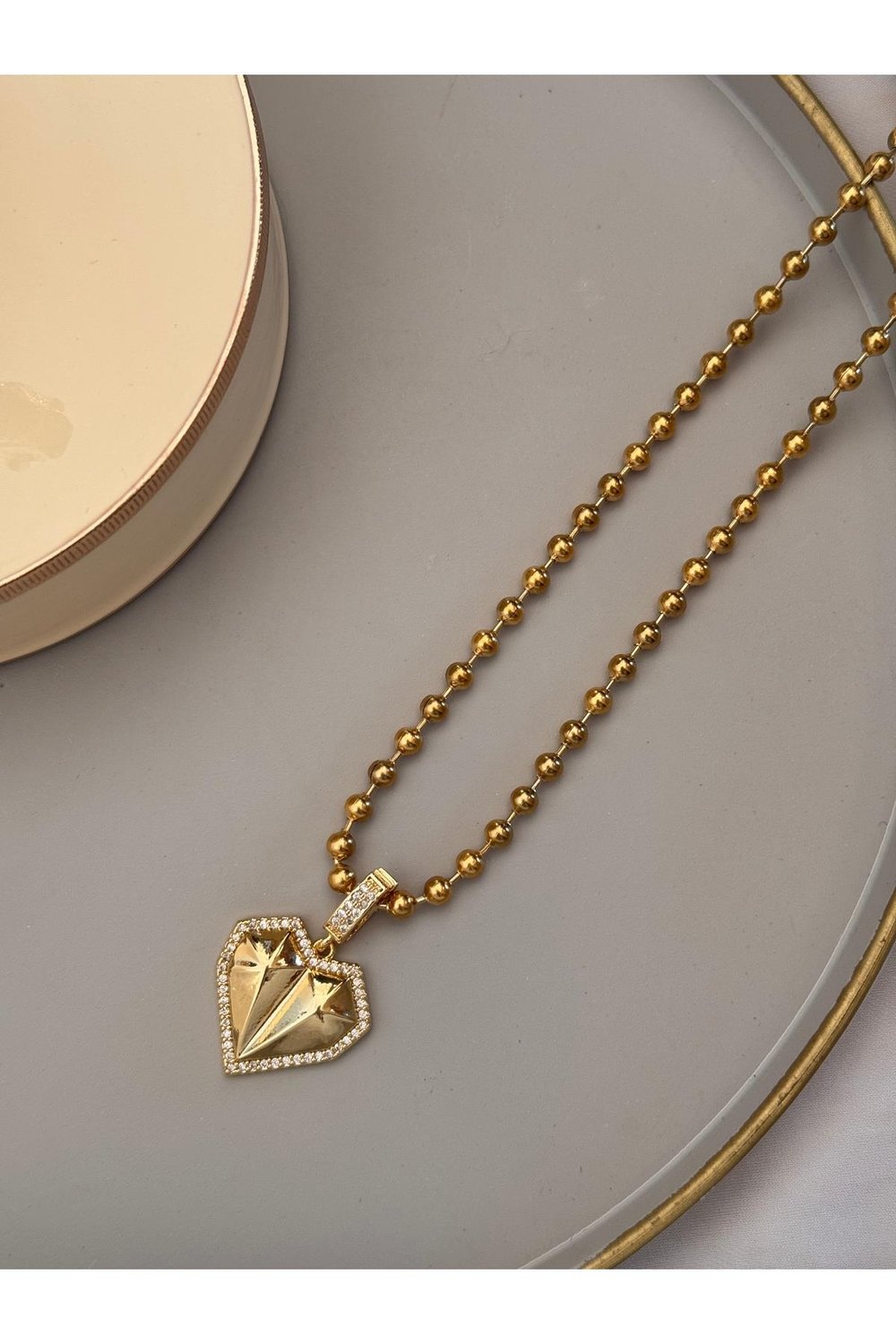 Gold Charm Top Zincir Çelik Kolye | Paslanmaz Çelik Charm Kolye | Gold Zincir Kolye