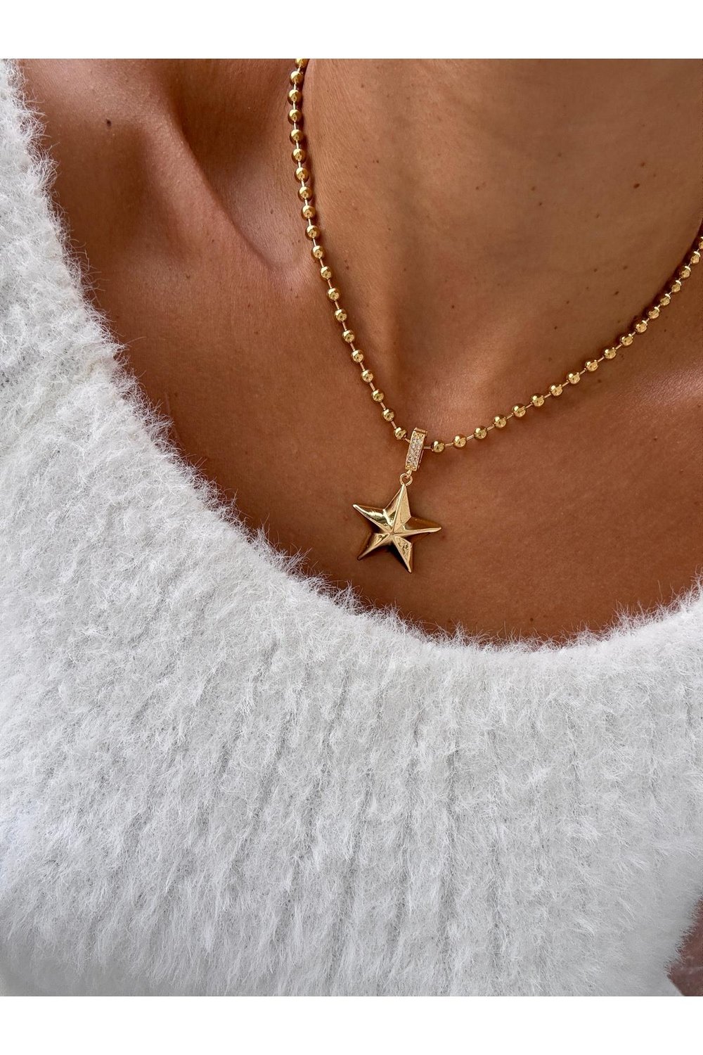 Gold Charm Top Zincir Çelik Kolye | Paslanmaz Çelik Charm Kolye | Gold Zincir Kolye