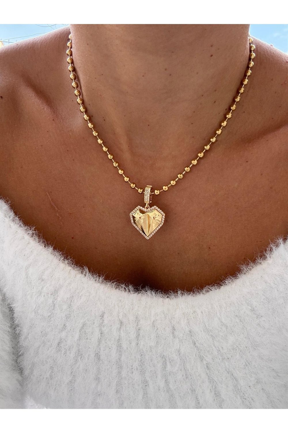 Gold Charm Top Zincir Çelik Kolye | Paslanmaz Çelik Charm Kolye | Gold Zincir Kolye