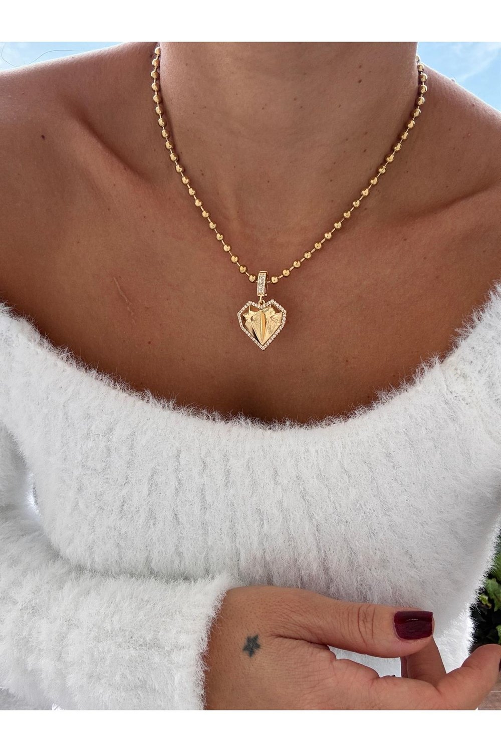 Gold Charm Top Zincir Çelik Kolye | Paslanmaz Çelik Charm Kolye | Gold Zincir Kolye