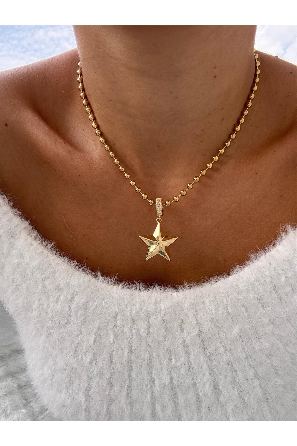 Gold Charm Top Zincir Çelik Kolye | Paslanmaz Çelik Charm Kolye | Gold Zincir Kolye