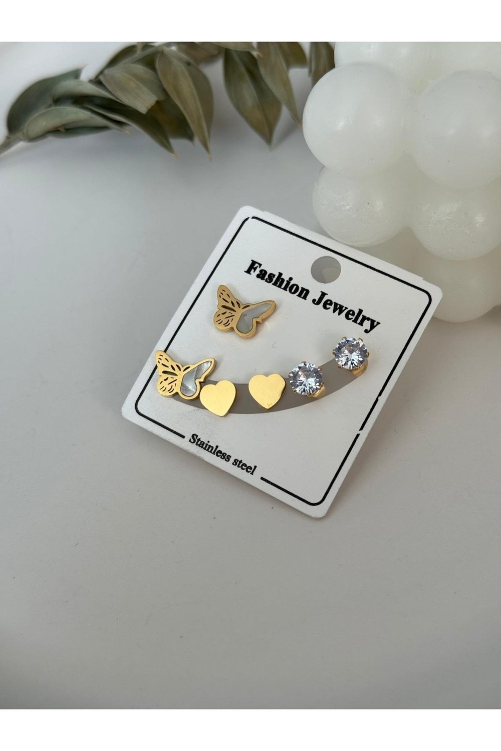 Gold İthal Çelik Küpe Set
