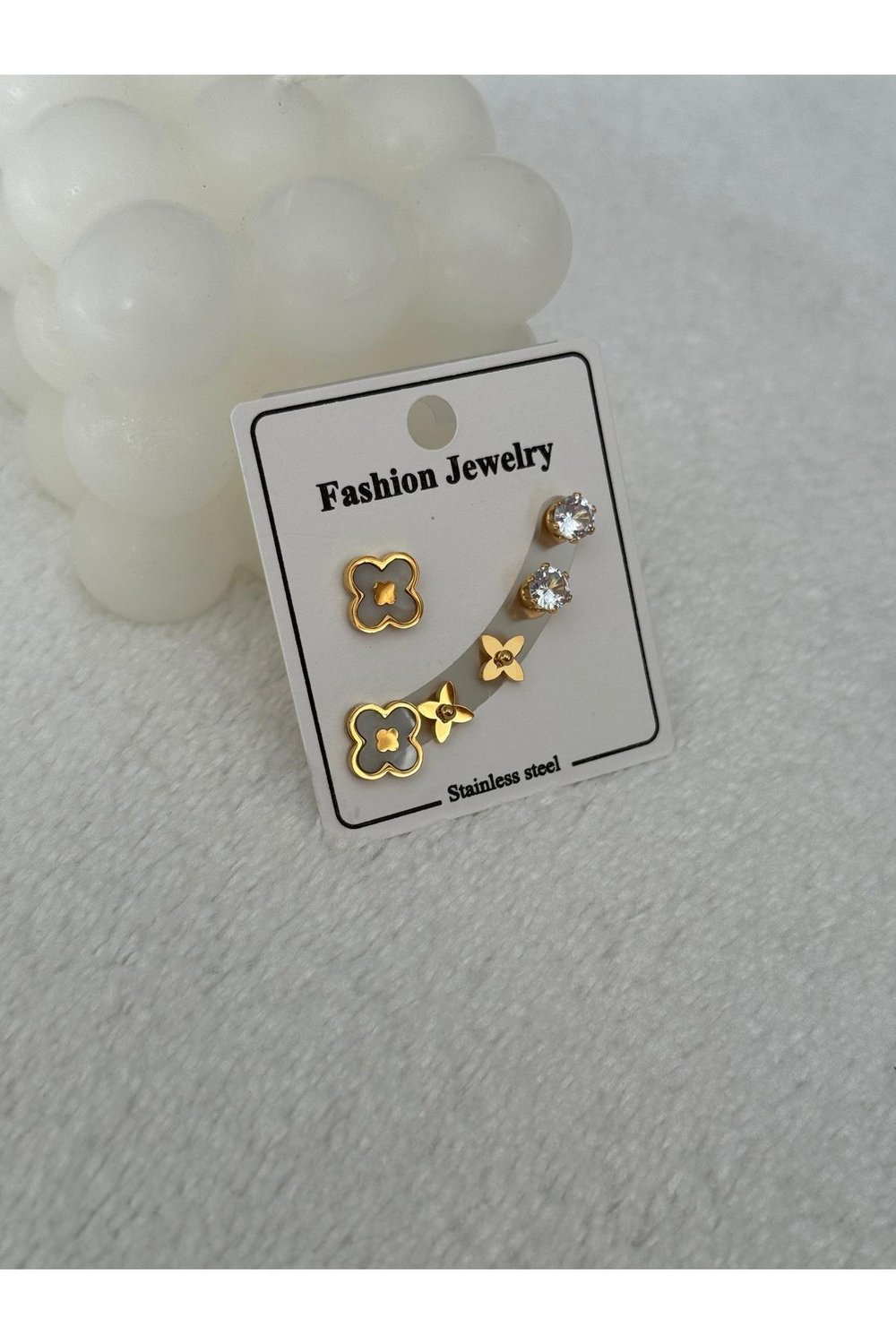 Gold İthal Çelik Küpe Set