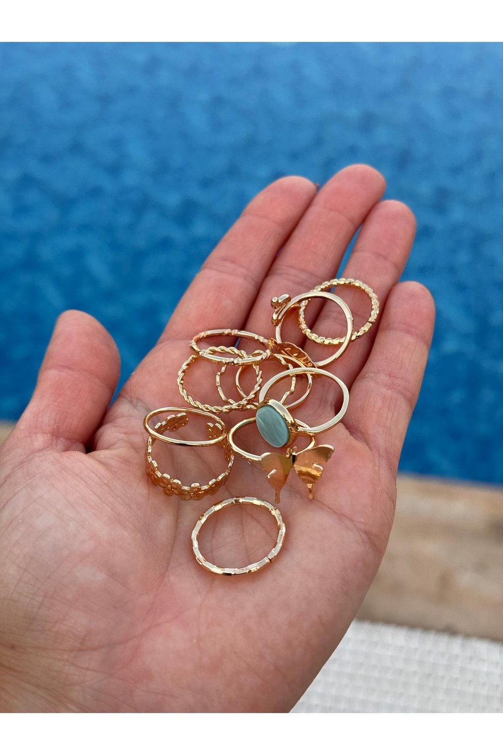 Gold Yüzük Set | 10'lu Yüzük Kombin | Numarasız Yüzük