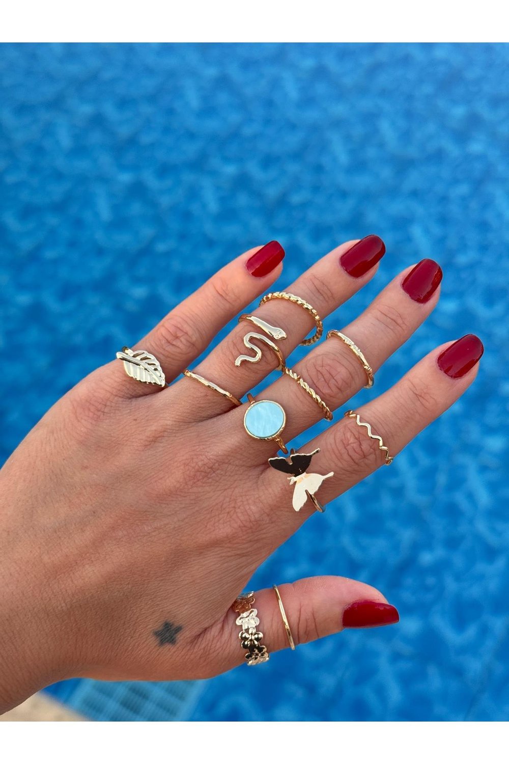 Gold Yüzük Set | 10'lu Yüzük Kombin | Numarasız Yüzük