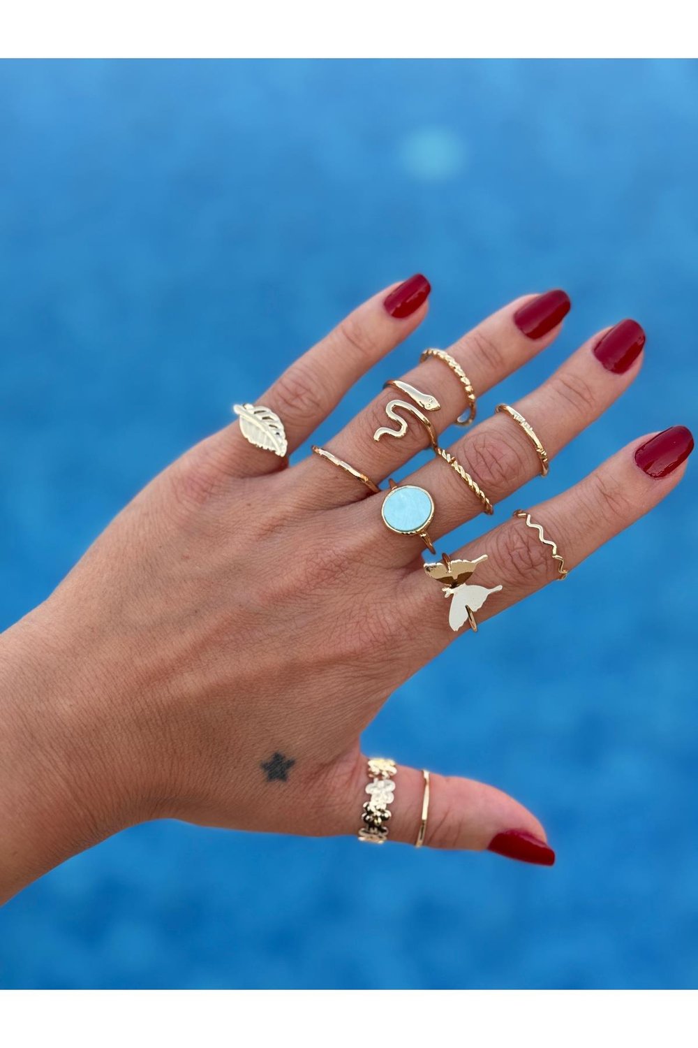 Gold Yüzük Set | 10'lu Yüzük Kombin | Numarasız Yüzük