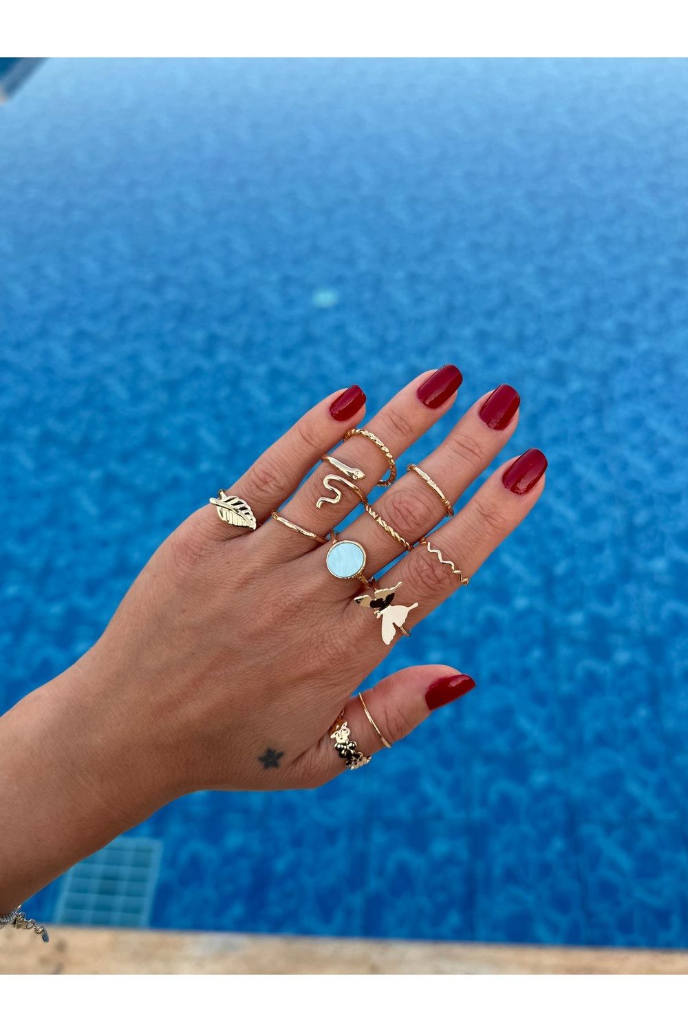 Gold Yüzük Set | 10'lu Yüzük Kombin | Numarasız Yüzük