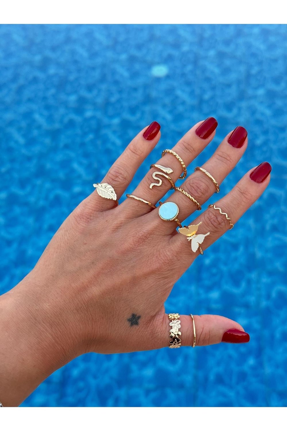 Gold Yüzük Set | 10'lu Yüzük Kombin | Numarasız Yüzük