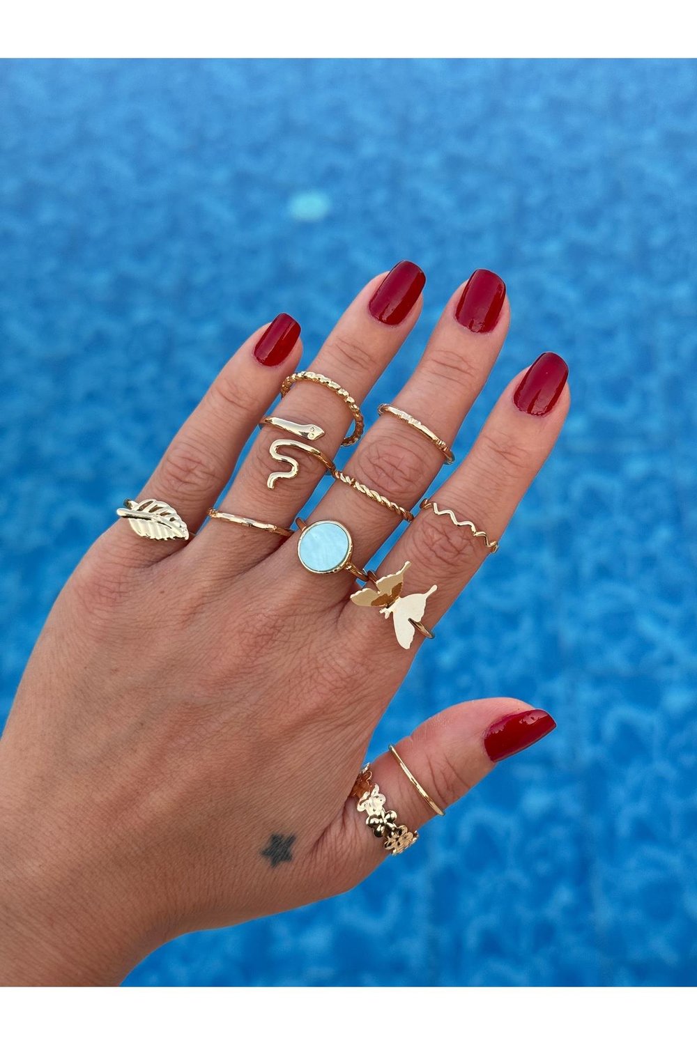 Gold Yüzük Set | 10'lu Yüzük Kombin | Numarasız Yüzük